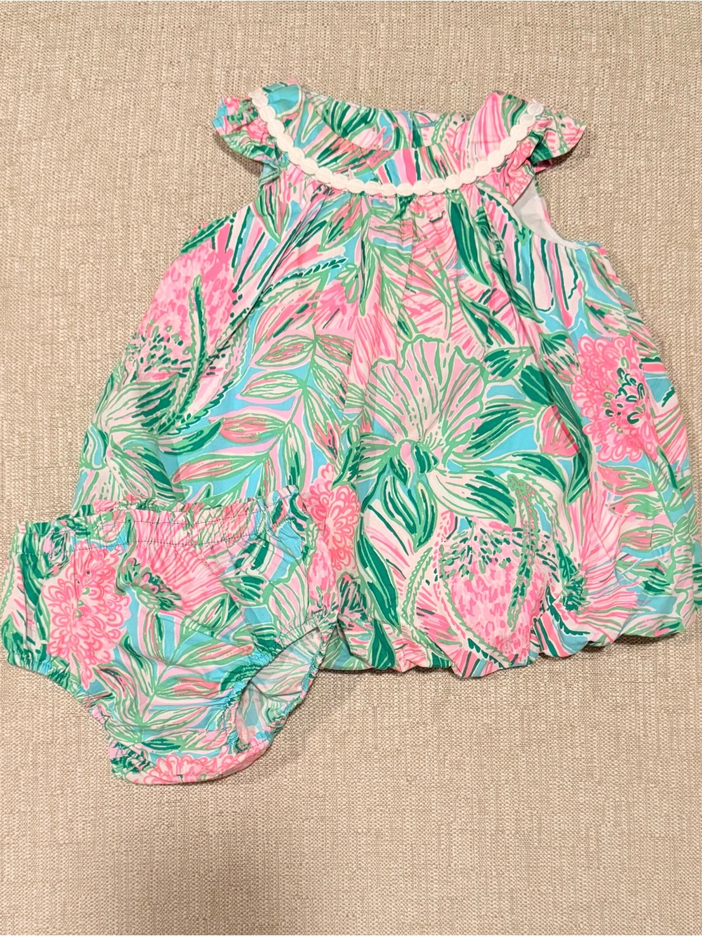 Lilly Pulitzer 6-12 months Floral Ruffle Neck Bubble Dress & Bloomer Set